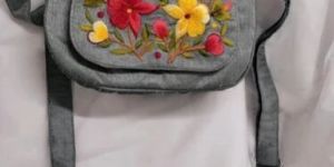 Grey Embroidered Sling Bag