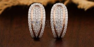 Round Cut Diamond White Rose Gold Hoop Earrings