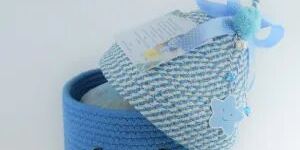 Blue Teddy Cotton Rope Baskets with Lid