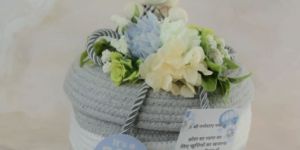 Grey Round Cotton Rope Baskets with Lid