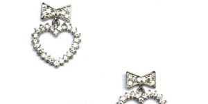 Silver Heart Shaped Diamond Earrings