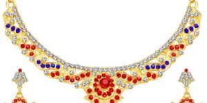 Sukkhi Gold Plated Choker Necklace Set Red & Blue