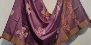 Hand Block Printed Tussar Silk Sarees