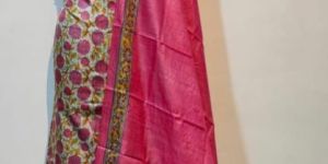 Pure Tussar Silk Hand Block Printed 2pc Suit Set