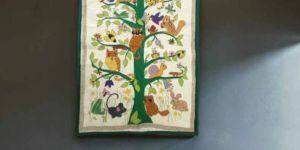 Tree of Life with Animals and Birds Motif Fabric Wall Hanging