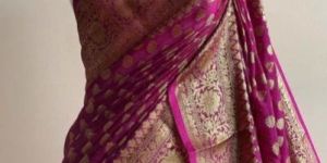Magenta Banarasi Semi Georgette Silk Saree