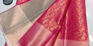 Printed Pink Banarasi Soft Silk Saree