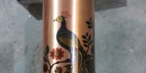 Peacock Printed Copper Water Bottle