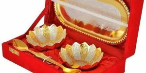 Silver and Gold Plated Kamal Shaped Bowl Set