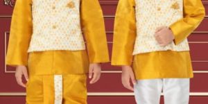 0-2 Years Boys Yellow Dhoti Kurta Combo Set