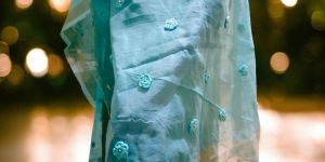 Blue Embroidered Chanderi Dupatta