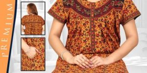 Yellow Printed Cotton Nighty