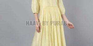 Ladies Pleated Chanderi Silk Kurta with Pockets