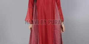 Ladies Red Cupro Silk Kurta with Farshi Pant