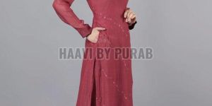 Ladies V Neck Chanderi Silk Kurta with Farshi Pant