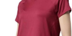 Ladies Nylon Round Neck Maroon T-Shirt
