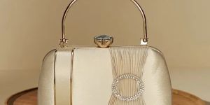 Stylish Gold Velvet Clutch Bag