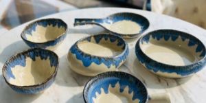 Set of 6 Ivory Blue Serving Set