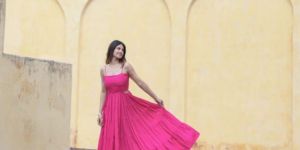 side waist cut-out hot pink tier maxi dress