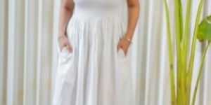 Strappy Smocked Body White Maxi Dress