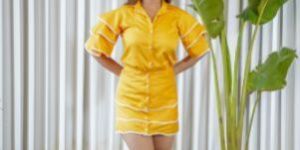 Waved piping layered skirt with shirt co-ord set