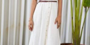 White Linen Belted Shirt Style Midi Dress