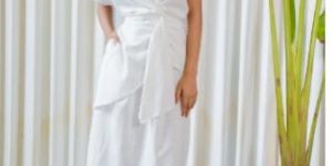 White Linen Drape Midi Shirt Dress