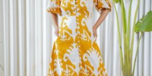 Yellow printed front buttoned A-line maxi dress