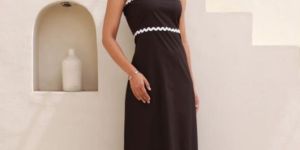 Zic-Zac Contrast Lace Dark Black A-Line Maxi dress