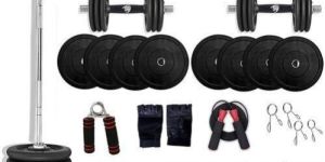 Rubber Home Gym Combo Set with Weight Plates for Workout, Fitness