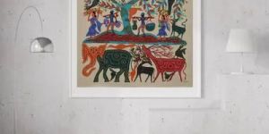 Villagers above Animals Painting