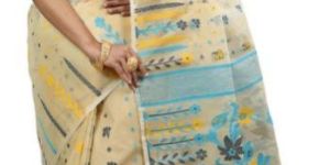 White Coloured Dhakai Jamdani Saree