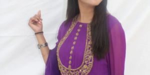 Purple Gorgette Hand Embroidered Anarkali Suit Set