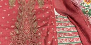 Red Cotton Unstitched Suit Set