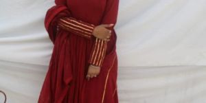 Red Hand Embroidered Anarkali Flared Suit Set