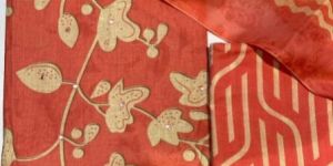 Red Printed Cotton Unstitched Suit