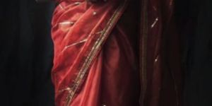 Rust Hand Embroidered Organza Drape Saree