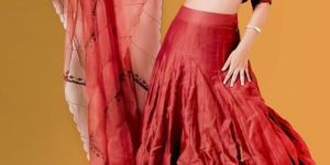 Rust Hand Embroidery Kalidar Lehenga Set