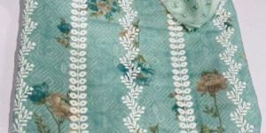 Sky Blue White Thread Embroidered Unstitched Suit