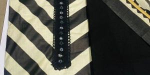 White Cream Striped Unstitched Cotton Suit