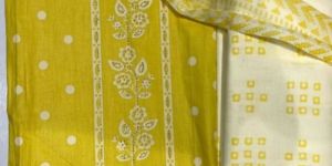 Yellow Printed And Embroidered Unstiched Suit