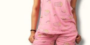 WOMENS POPCORN PRINTED NIGHTSUIT - BABY PINK