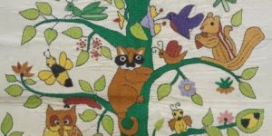 Tree of Life with Animals Nakshi Kantha Art Wall Hanging