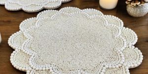 Winter Theme White Silver Snowflakes Beaded Placemats