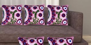 Wool Thread Handmade Neon Pink Embroidery Cushion Cover