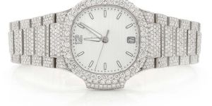 White Tone Moissanite Diamond Patek Philippe Watch