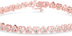 Yellow Gold Heart Shape Round Diamond Bracelet for Women