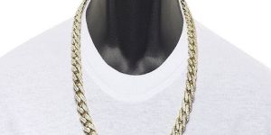 Yellow Gold-Plated Diamond Cuban Chain VVS1 Clarity Moissanite Diamond