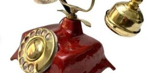 Red and Golden Finished Antique Brass Telephone