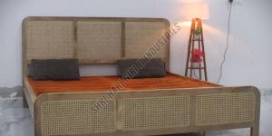 Wooden Rattan Canning Double Bed